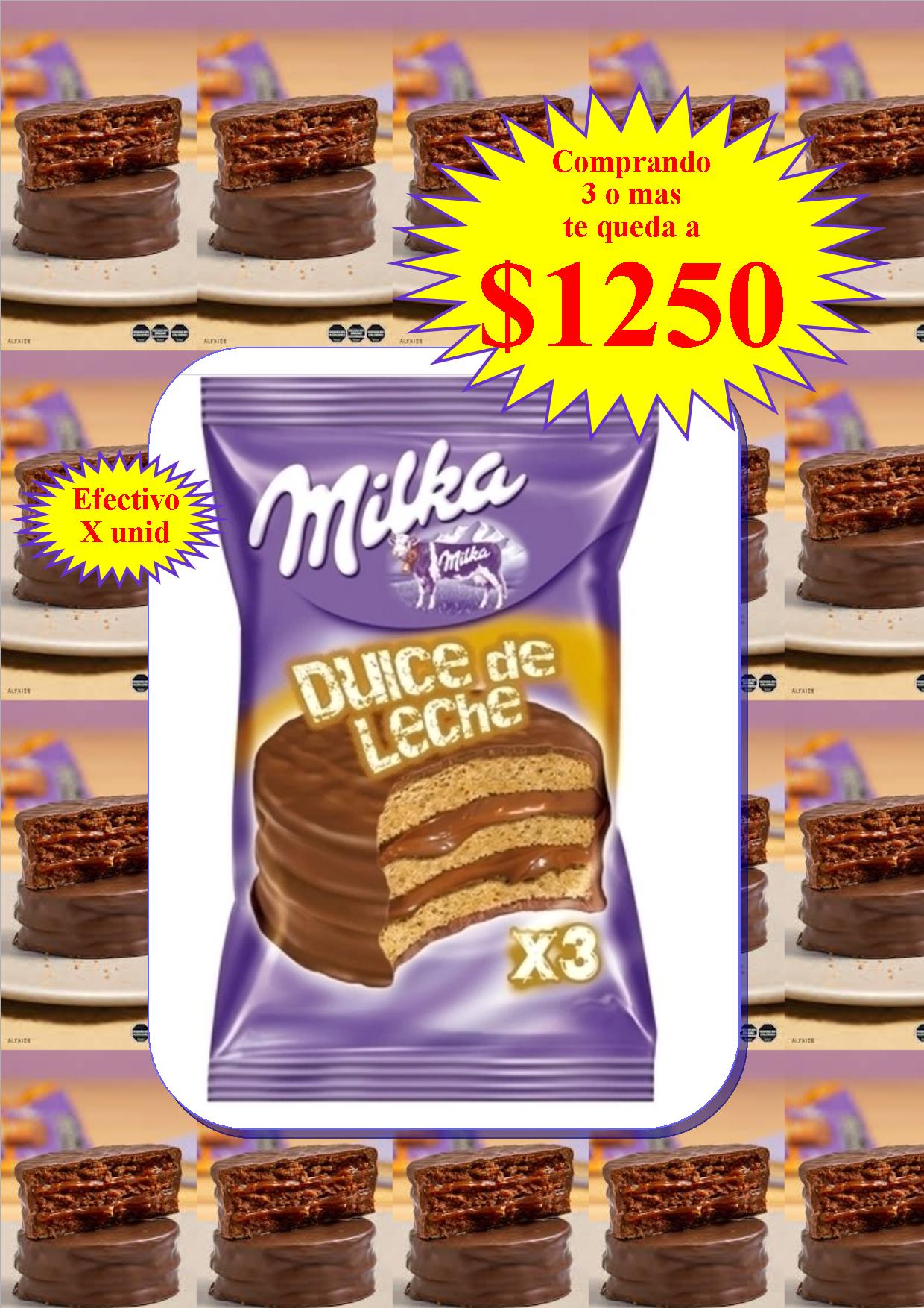 ALFAJOR MILKA 3PLE DULCE DE LECHE 70GRS (comprando 6 o más precio mayorista